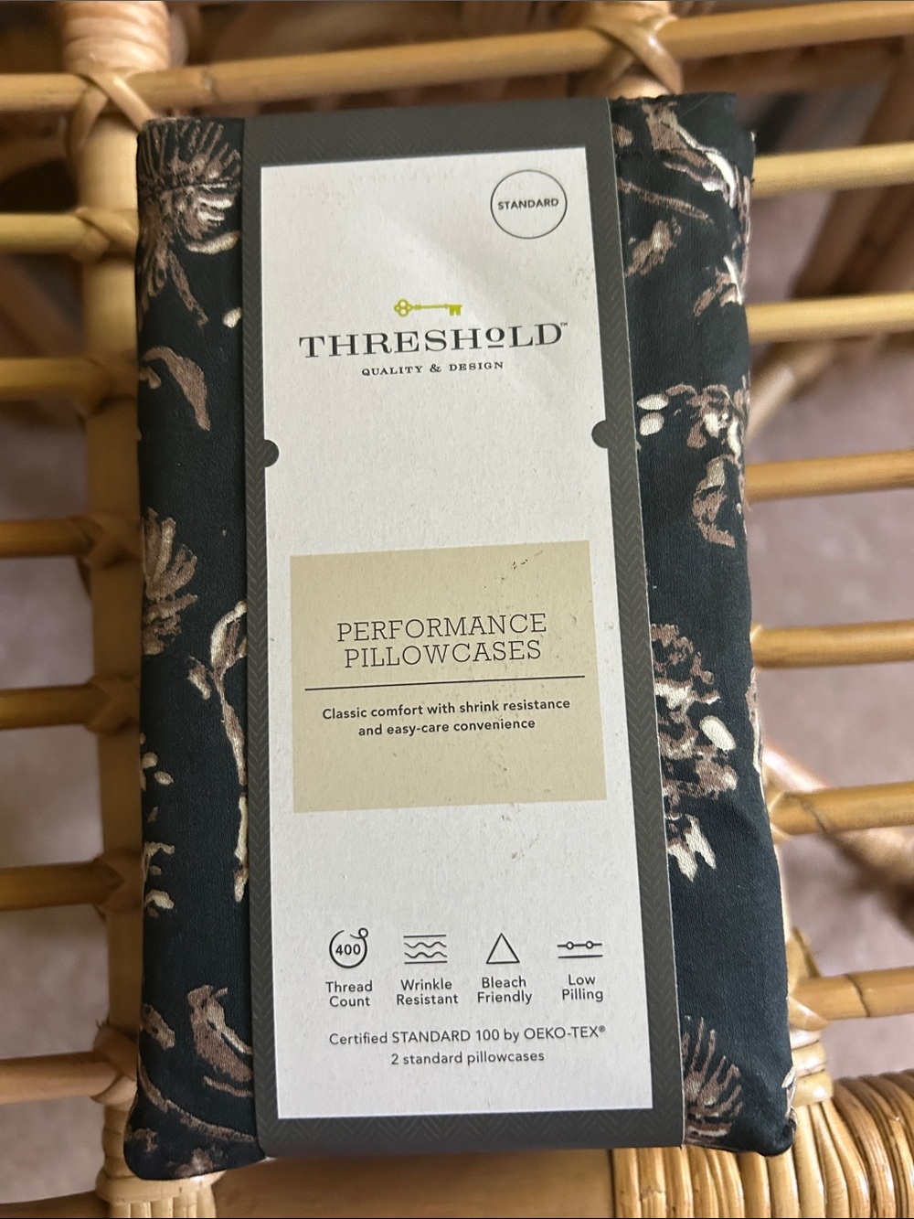 Threshold Floral Performance Standard Pillowcases - Black with Taupe Accents